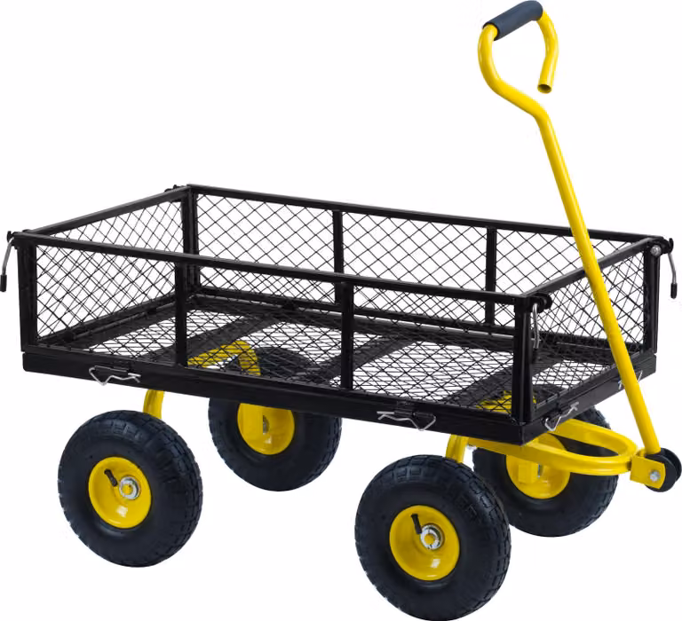 Carrello manuale Zelsius, portata 350 kg, 75 litri, nero/giallo, carrello manuale con pneumatici, carrello di trasporto