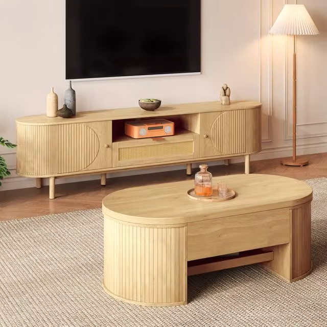 Set di mobili per soggiorno con tavolino regolabile in altezza in MDF naturale