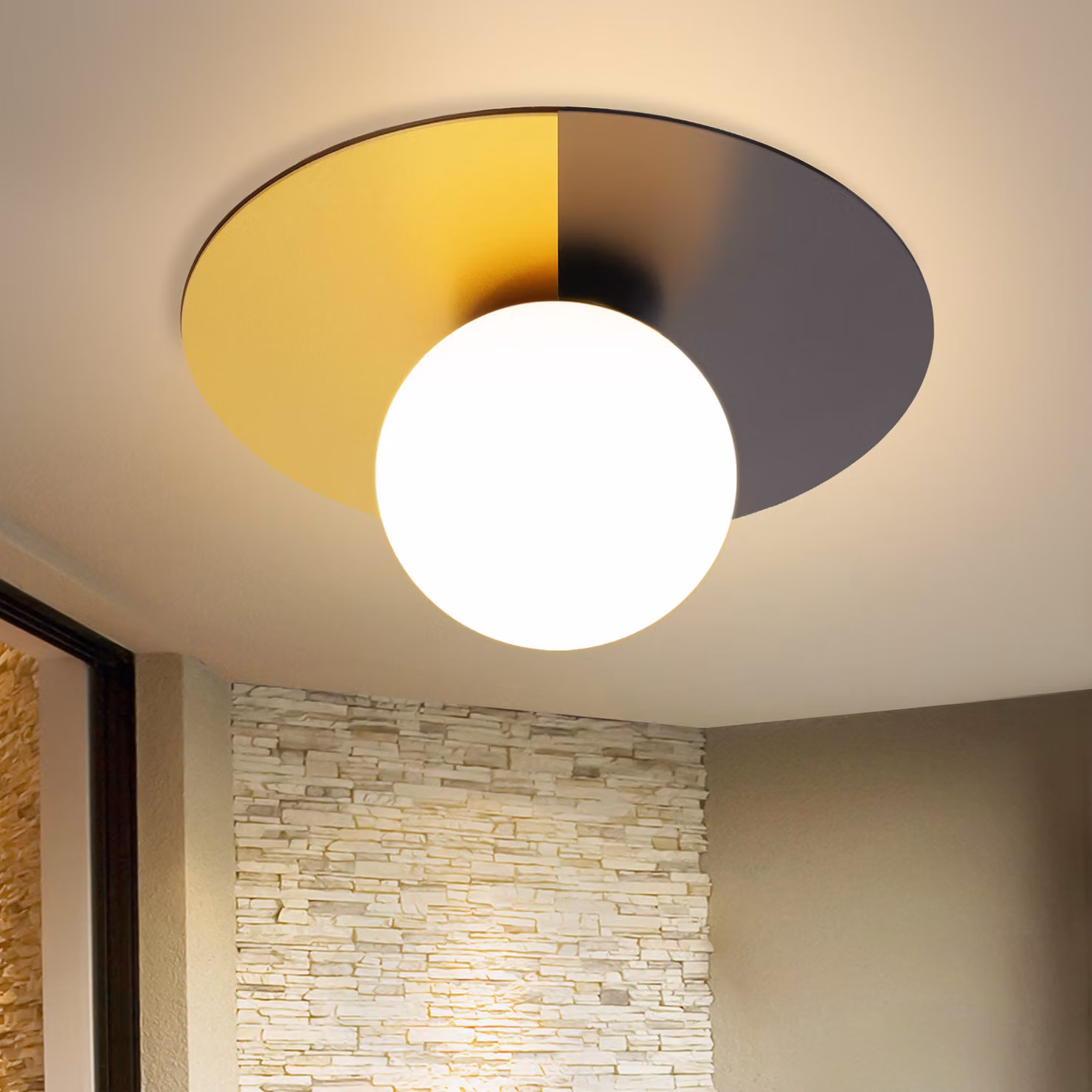 ZMH lampada da soffitto soggiorno corridoio nero oro vintage lampada da corridoio vetro E14 moderna illuminazione da soffitto per camera dei bambini corridoio camera da letto (senza lampadina)