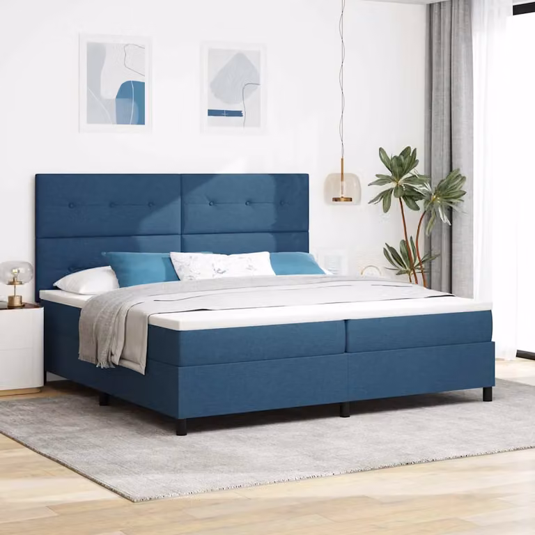 Letto a molle con testiera vidaXL in tessuto blu L/P: 200 x 200 cm, H: 203 cm
