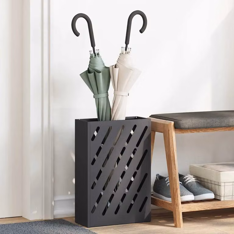 vidaXL Stand per Ombrelli da Pioggia in Metallo Nero L: 28 cm, P: 12 cm, H: 41 cm