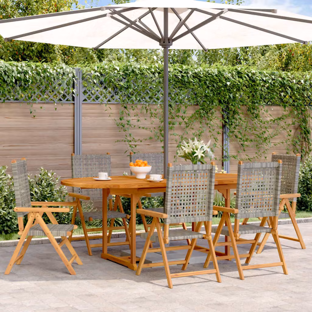 Maison Exclusive - Set da pranzo da giardino 7 pezzi in rattan sintetico e legno massello, grigio
