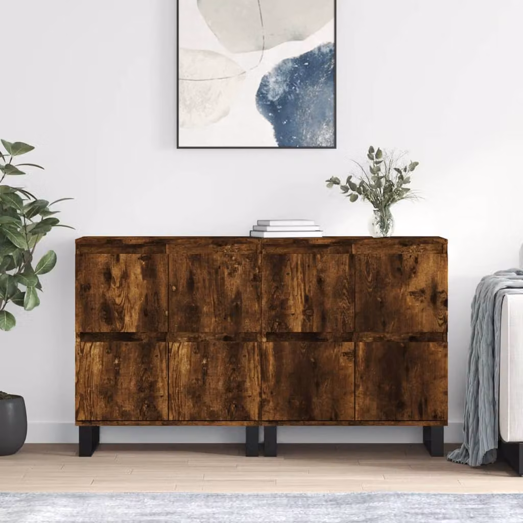 Set di 2 credenze vidaXL in legno multistrato color rovere fumo marrone opaco L/P/H: 120 x 70 x 35 cm