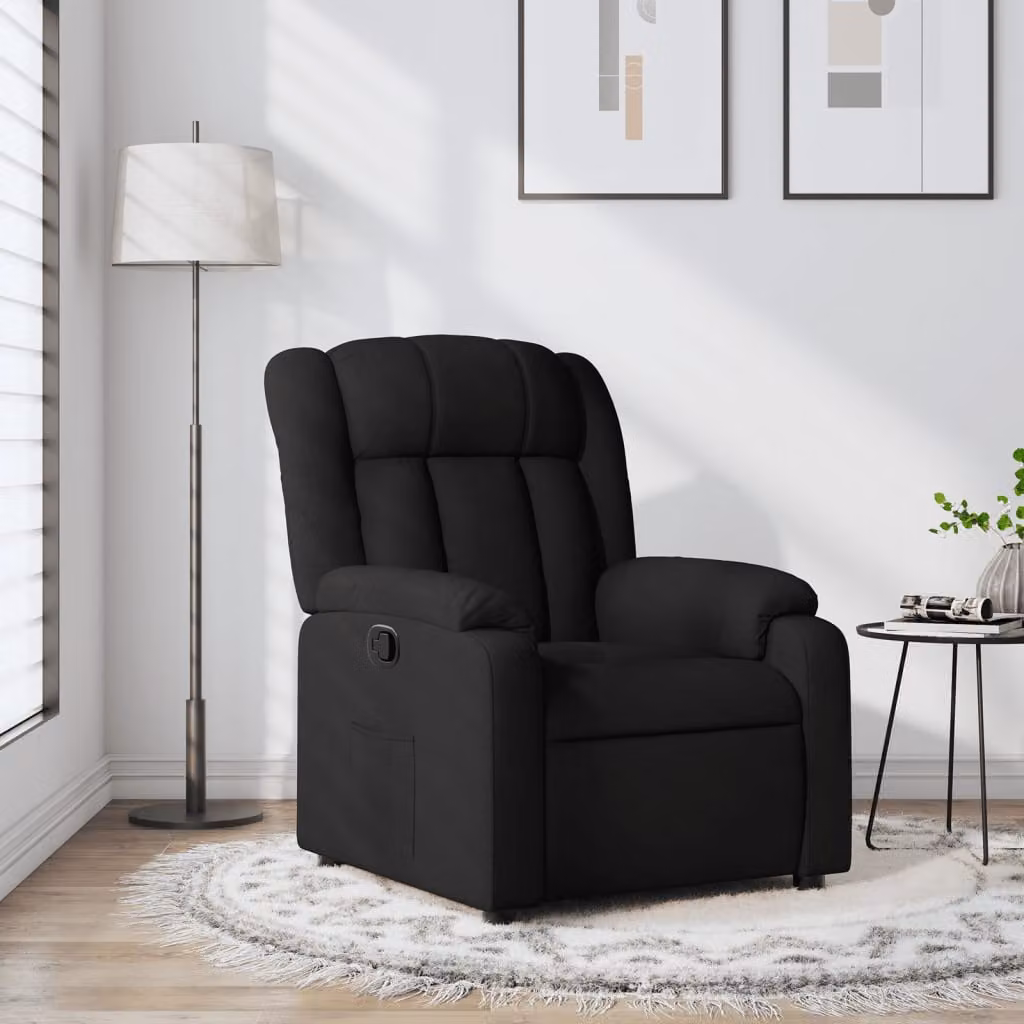 vidaXL Poltrona Reclinabile Relax in Tessuto Nero con Braccioli e Struttura in Metallo e Legno