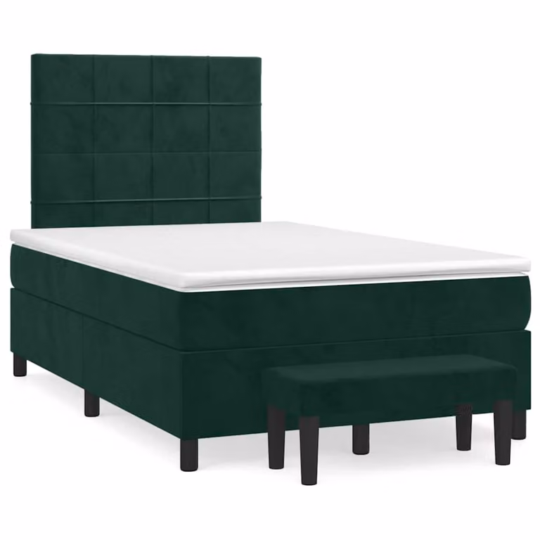 vidaXL Giroletto a Molle con Materasso Ibrido in Velluto Verde e Bianco L/P/H: 120 x 200 cm