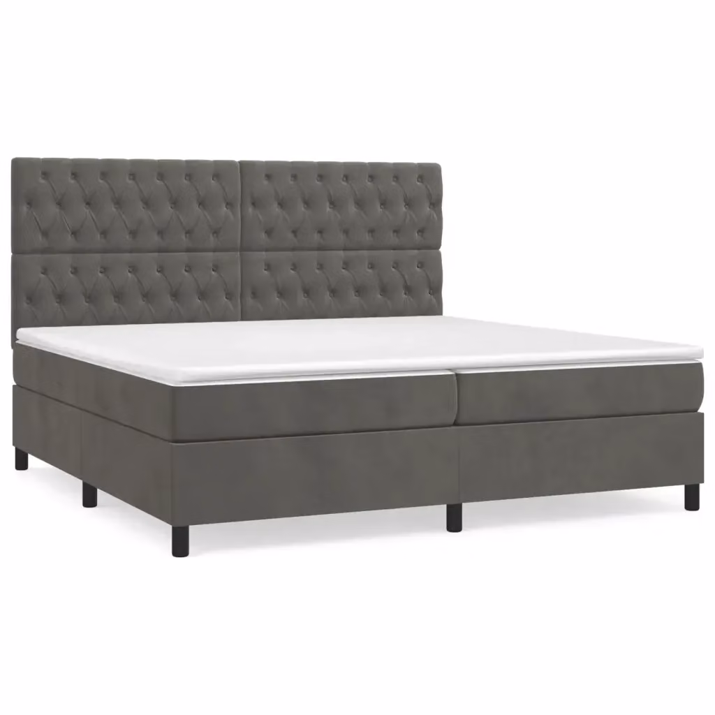 Letto Ibrido con Giroletto a Molle e Materasso vidaXL in Velluto Grigio e Bianco L/P/H: 200 x 200 x 128 cm – 2