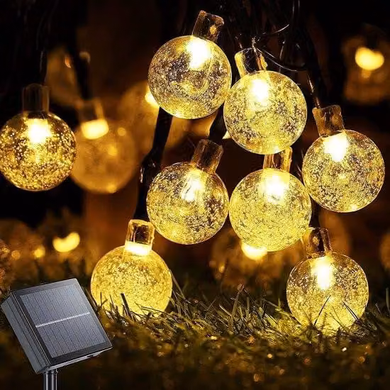 Lampada solare da esterno - 30 LED bianco caldo - Impermeabile - 8 modalità - Catena luminosa decorativa per giardino, prato, terrazza, feste estive
