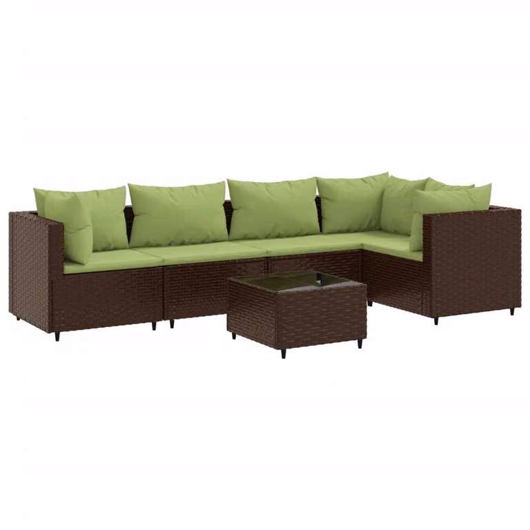Set Mobili da Giardino 6pz con Cuscini in Polyrattan Marrone