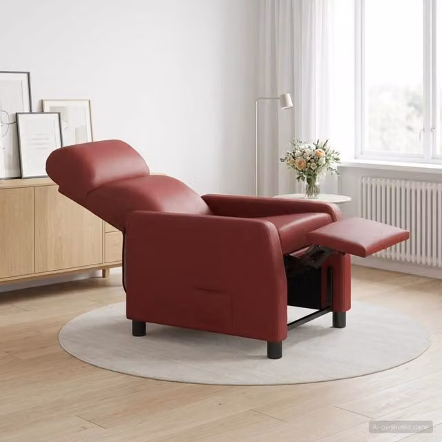 Poltrona reclinabile relax in similpelle rossa per soggiorno con braccioli