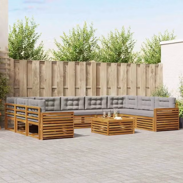 Set di 10 divani da esterno moderni vidaXL in legno di acacia color grigio per giardino e terrazza – 1