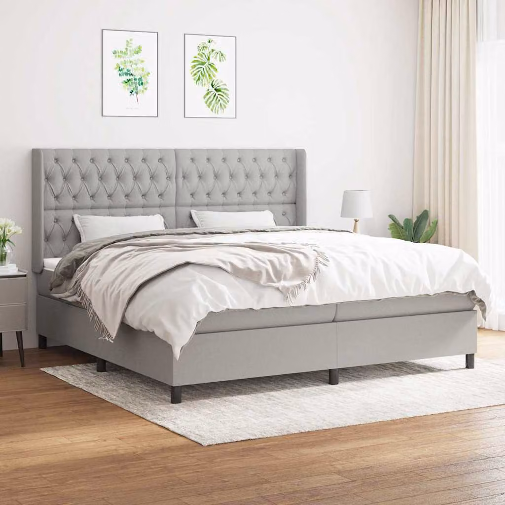 vidaXL Giroletto a Molle con Materasso Ibrido in Tessuto Grigio e Bianco L/P/H: 200 x 200 x 203 cm – 1
