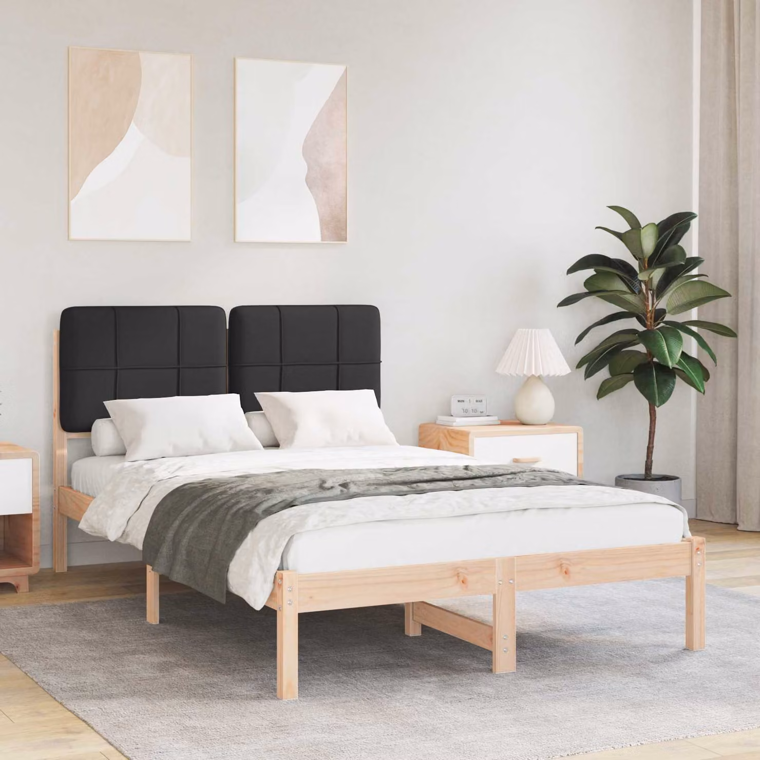 Letto con Testiera Rivestita vidaXL in Pino Massello Nero L/P/H: 120 x 200 cm – 1