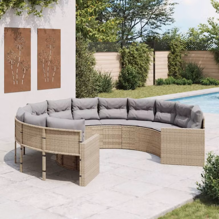 vidaXL Divano da Giardino a Forma di U in Polyrattan con Cuscini Beige e Grigio e Struttura in Metallo