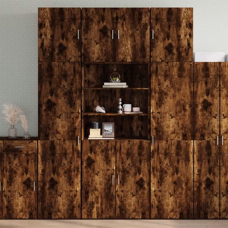 Credenza moderna vidaXL in legno rovere fumo marrone, sospesa a parete, L 80 cm x P 42,5 cm x H 249 cm