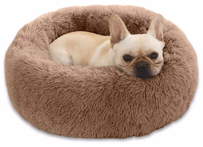 Cuccia per cani a forma di ciambella, in peluche, lavabile, rotonda, color marrone, diametro 58 cm