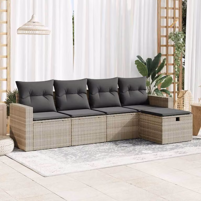 Set Divano da Giardino vidaXL a Forma di L in Polyrattan Grigio con 5 Pezzi e Cuscini Imbottiti