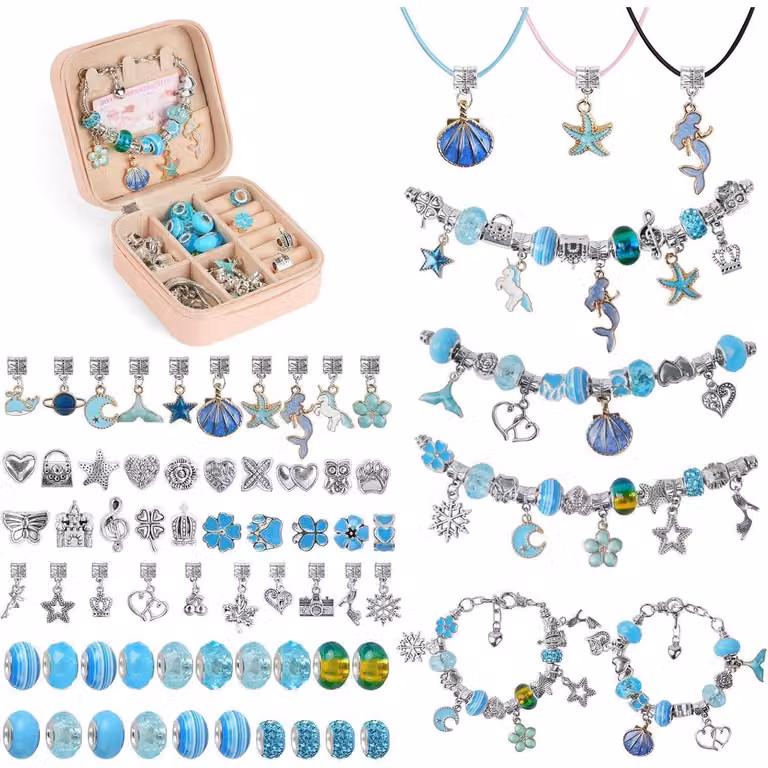 Kit per creare braccialetti, idea regalo per bambine, calendario dell'Avvento, confezione da 6 o 12 pezzi, colore blu