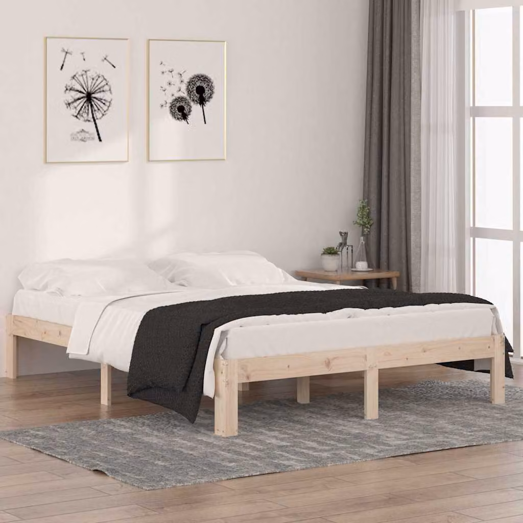vidaXL Giroletto in Legno Massello di Pino Marrone con Doghe Fisse L/P: 140 x 190 cm