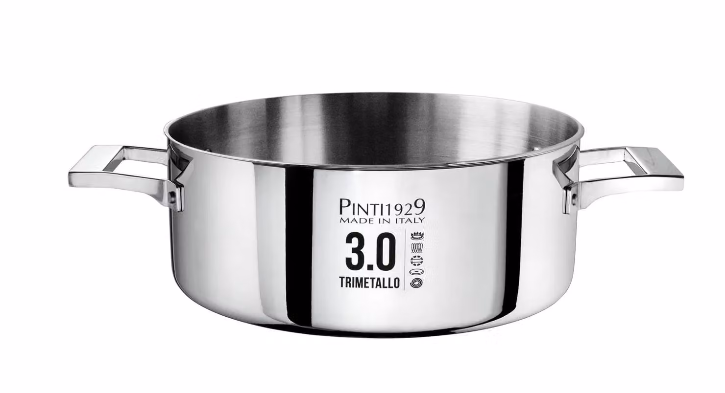 Casseruola bassa in trilaminato per induzione con due manici, linea 3.0, diam. 20cm