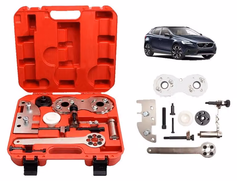 Set di strumenti per la fasatura del motore, realizzato in acciaio di alta qualità, per l'allineamento dell'albero a camme e dell'albero motore. Adatto per il motore Volvo B4204. Set di strumenti completo per la riparazione di automobili