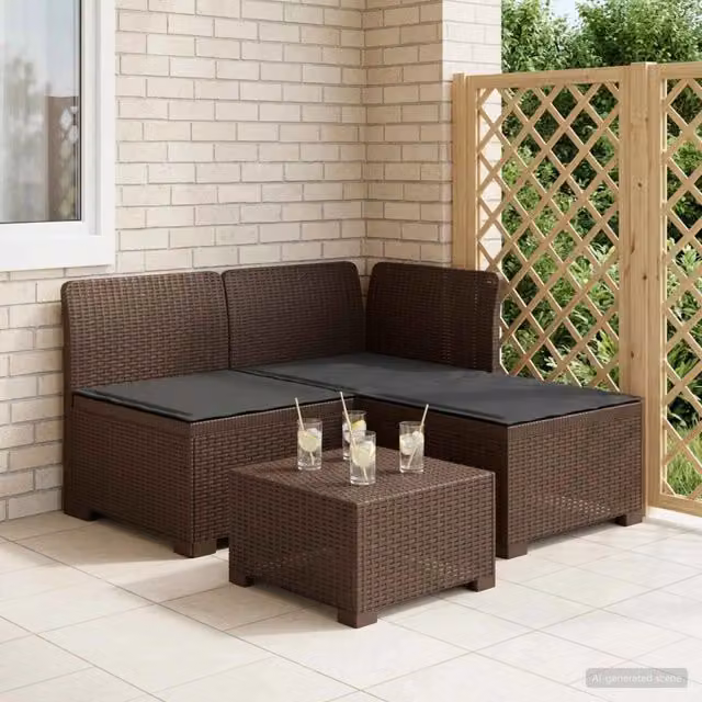Divano da giardino a 3 posti vidaXL con cuscini in look rattan, colore antracite o marrone, resistente alle intemperie e ai raggi UV – 1