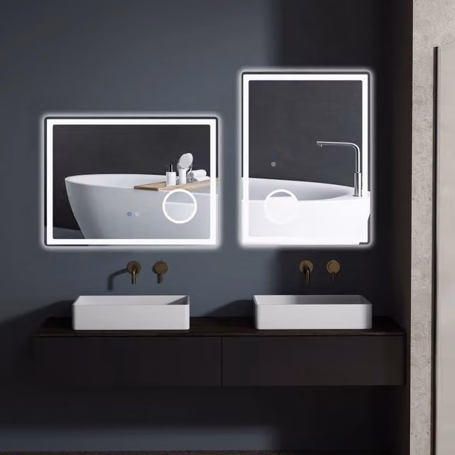 Specchio da bagno REDOM bianco con illuminazione LED, comando touch e ingrandimento 3x, L: 80 cm, H: 60 cm – 1
