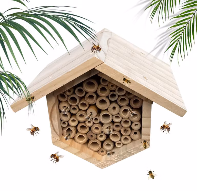 Albergo per api in legno con design esagonale