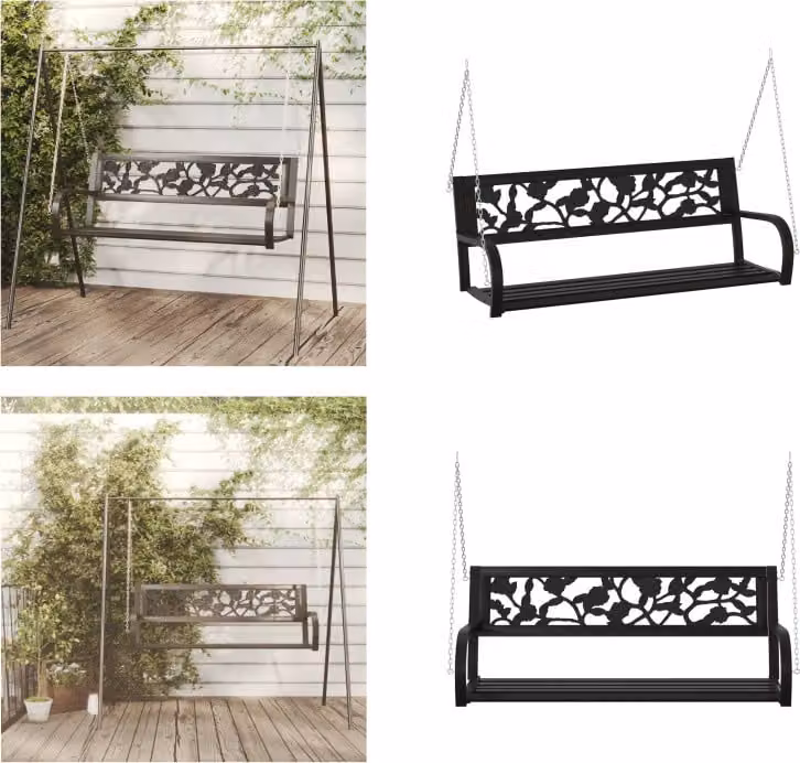 vidaXL Altalena Hollywood 125 cm in acciaio e plastica nera - Altalena Hollywood - Altalena Hollywood - Altalena da giardino - Altalene da giardino