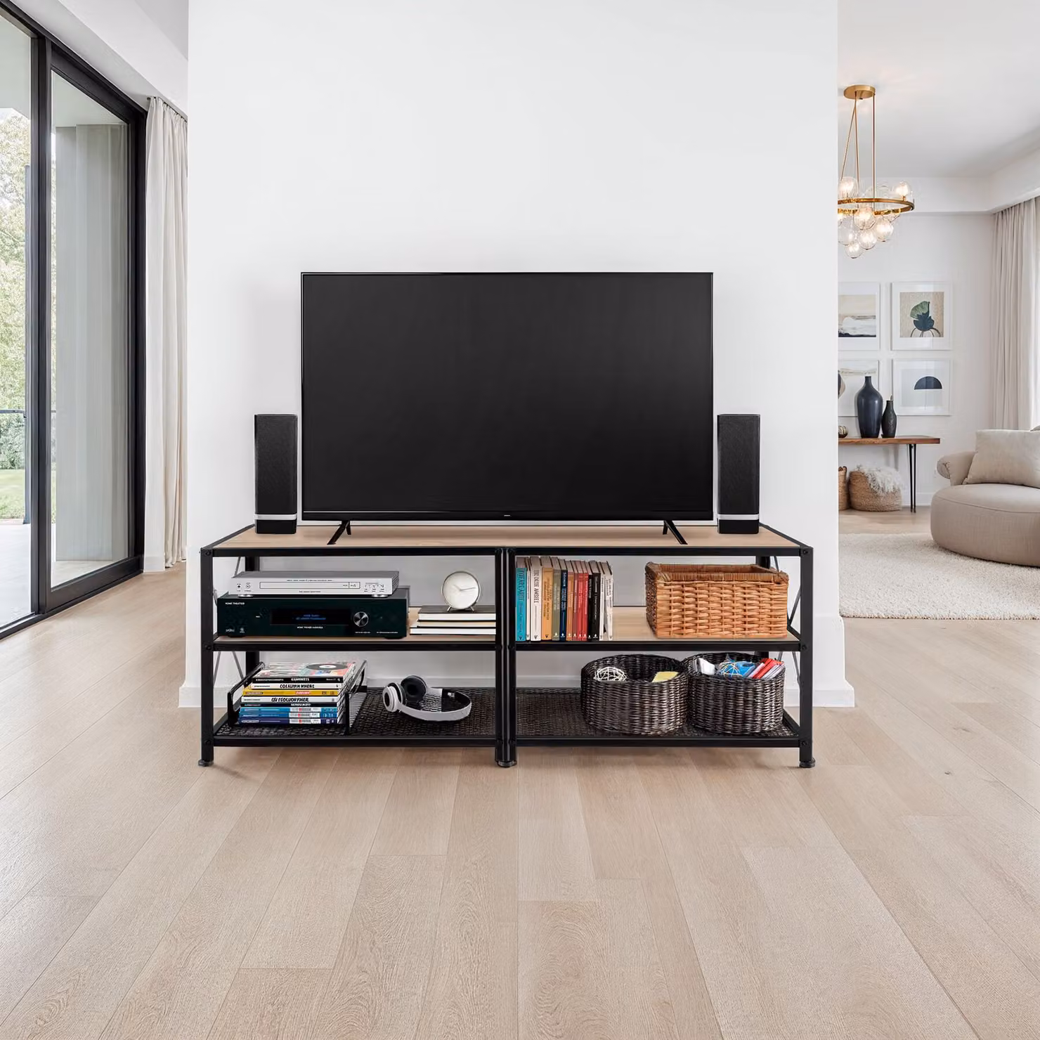 Mobile basso industriale tectake in legno rovere e metallo, beige e marrone, L: 161 cm, P: 41,5 cm, H: 50,5 cm – 3