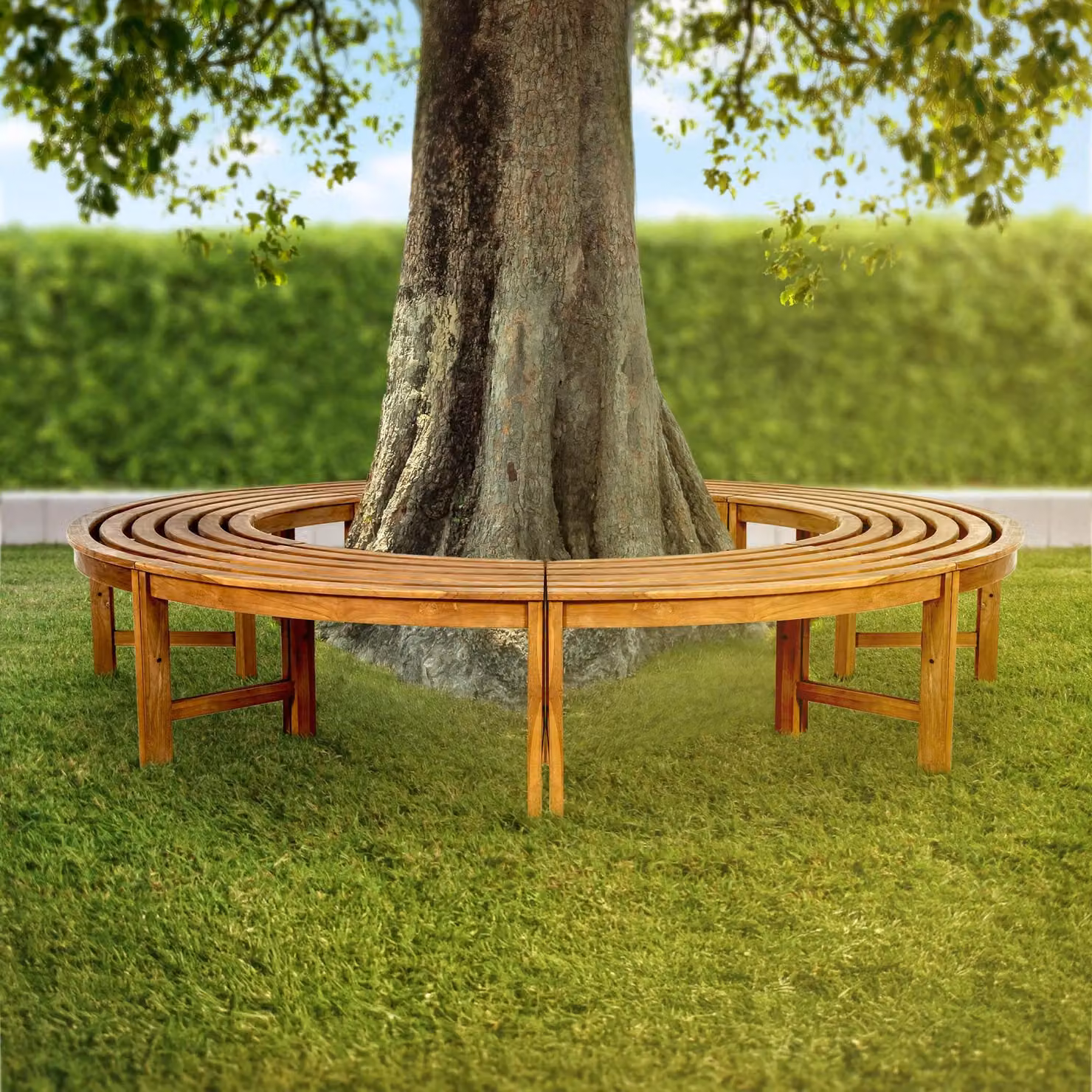 Panchina rotonda in teak - panchina da giardino resistente alle intemperie - 250 cm