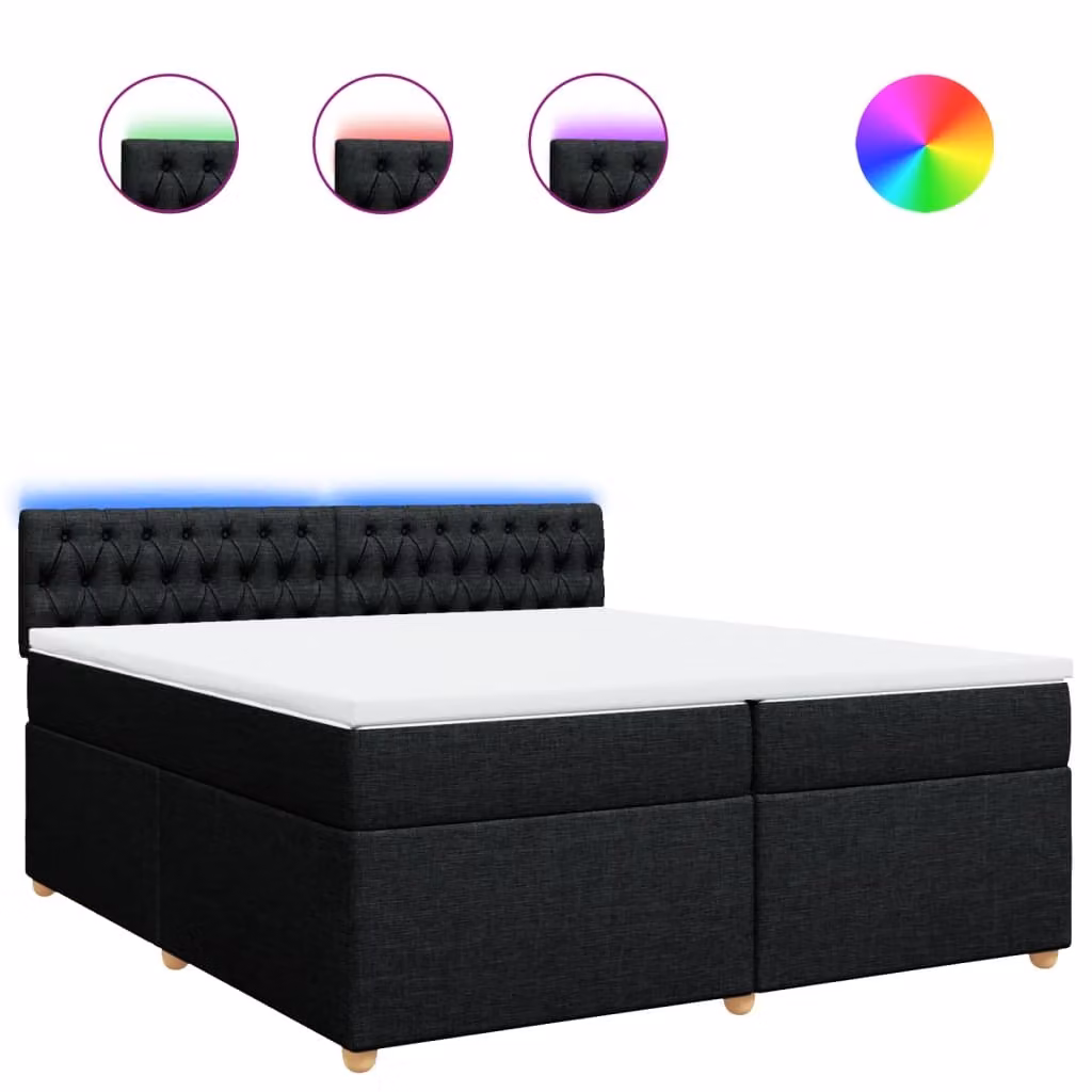Giroletto a Molle con Materasso Nero 200x200 cm in Tessuto