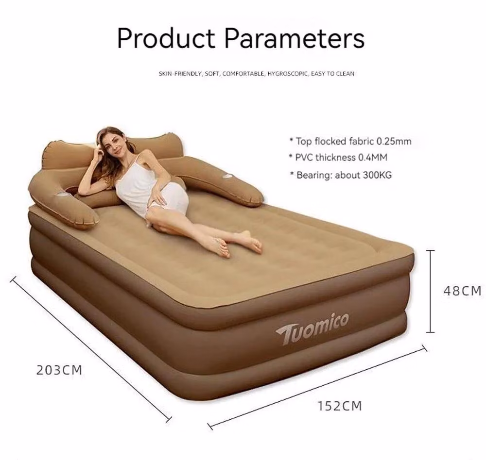Materassino gonfiabile per 2 persone - Letto matrimoniale gonfiabile, ideale per campeggio o come letto per ospiti - Superficie in PVC rivestita in velluto - Dimensioni: 152x203x22 cm - Adatto per interni ed esterni - Colore: marrone