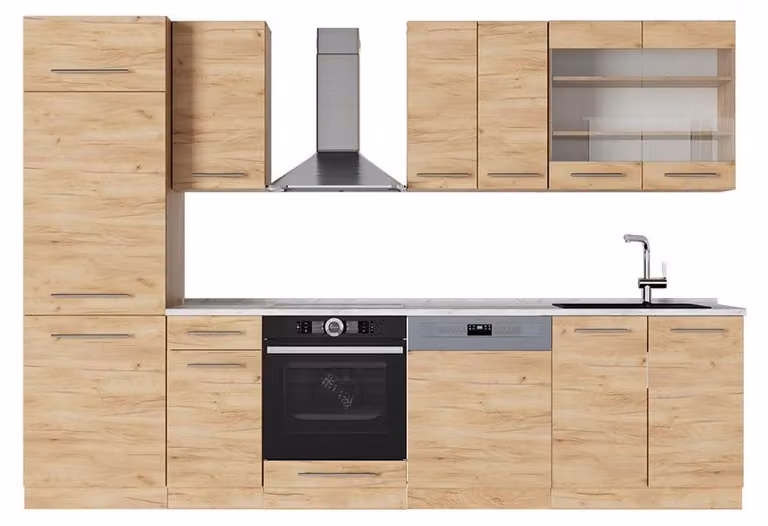 Cucina componibile Vicco Fame-Line Rovere dorato 300 cm , PL Marmo, Model 57055