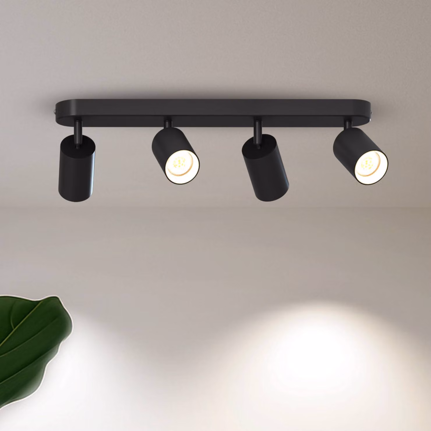 Calex Faretto da soffitto GU10, nero, lunghezza 49 cm, a 4 luci, metallo dimmerabile, Nero, Soggiorno / Sala da pranzo, Metallo, Moderno, Faretto