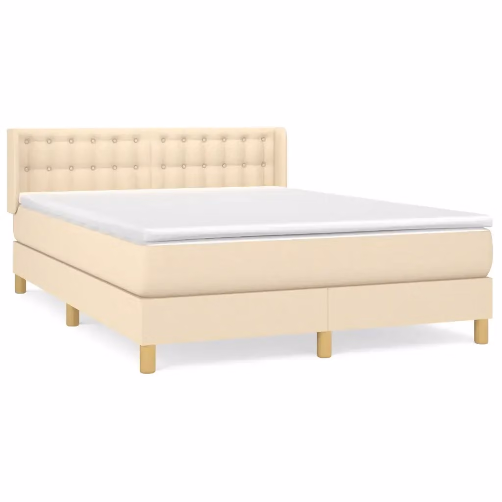 vidaXL Giroletto a Molle con Materasso Ibrido in Tessuto Beige e Bianco L/P/H: 140 x 200 x 88 cm – 2
