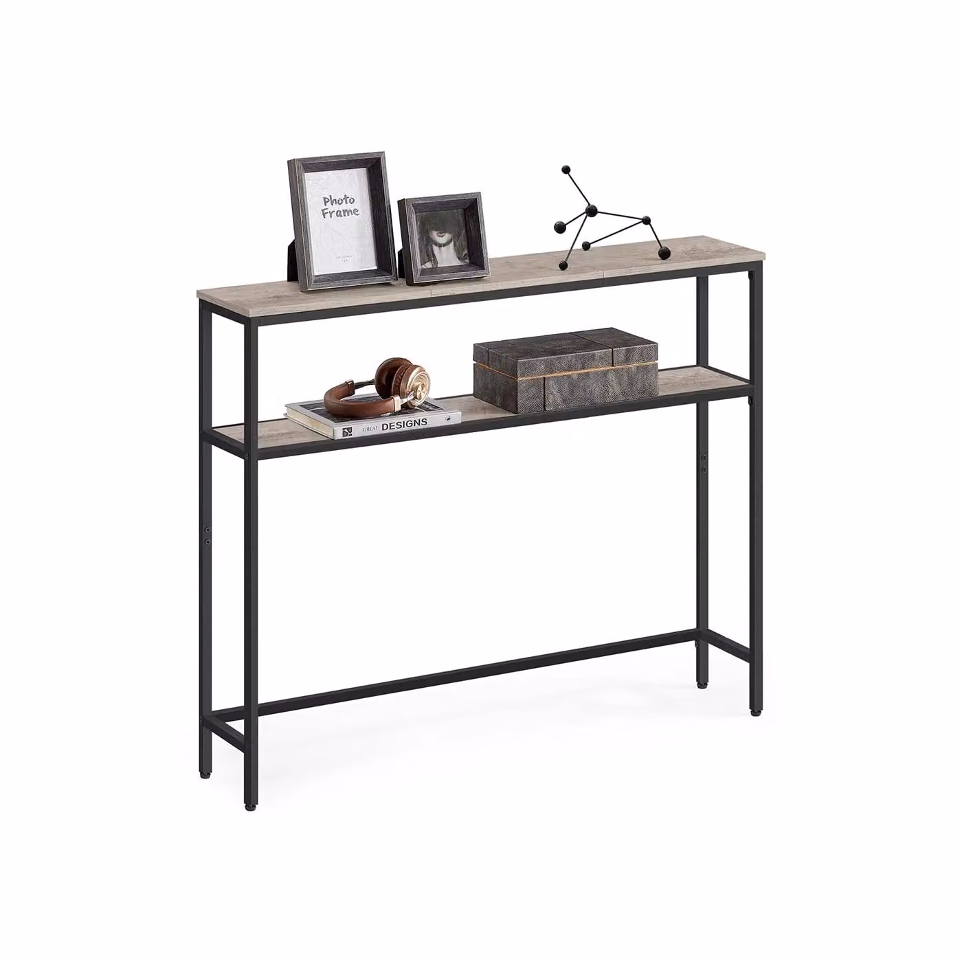 Consolle da Ingresso Moderna con 2 Ripiani, Greige Melange + Nero Inchiostro / 100l cm