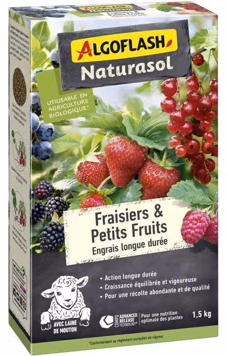 ALGOFLASH NATURASOL Concime per fragole e frutti di bosco, a lento rilascio, 1,5 kg, confezione