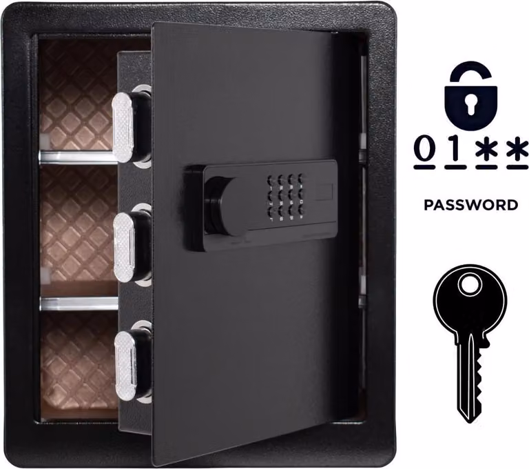 Cassaforte blindata per uso domestico con serratura elettronica e chiave 45x38x32 cm Nero