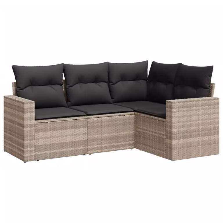 Set Divano da Giardino 4pz con Cuscini Grigio Chiaro Polyrattan
