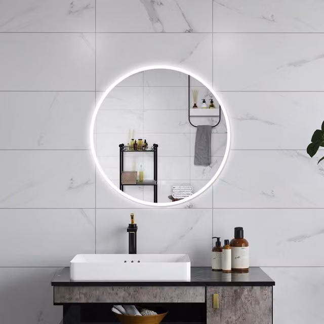 AICA Specchio da bagno 80 x 80 cm, blue tooth, 3 colori, antiappannamento, dimmerabile, interruttore touch, Funzione Memoria