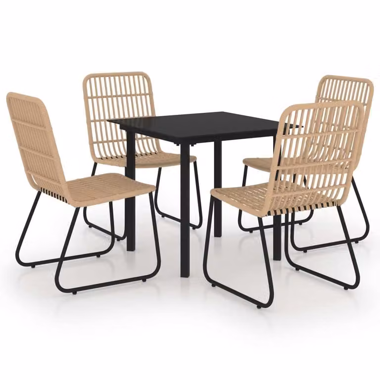 Set da Pranzo da Giardino 5 pz in Polyrattan e Vetro