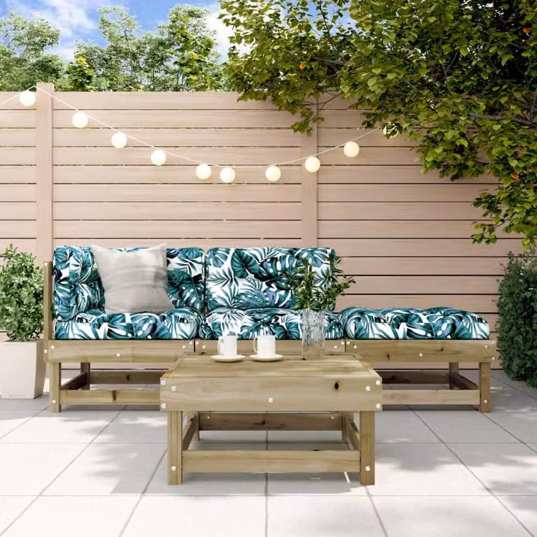 Set Salotto da Giardino vidaXL in Legno di Pino con Cuscini, Design a L, Colore Marrone e Verde