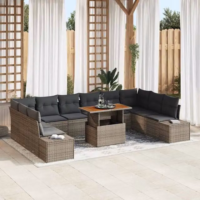 Set Divano da Giardino a Forma di U con Tavolino vidaXL, 11 Pezzi, Grigio