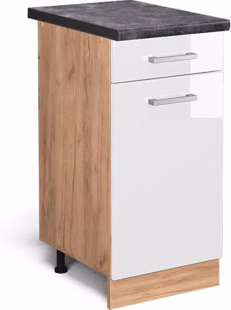 Mobiletto base per cucina Vicco R-Line Bianco lucido e Rovere, L: 40 cm, H: 81,6 cm, P: 60 cm