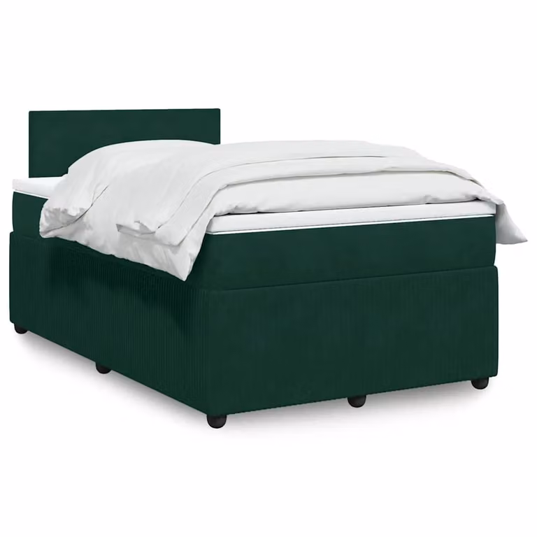 vidaXL Giroletto a Molle con Materasso in Velluto Verde Scuro e Bianco L/P/H: 120 x 200 cm