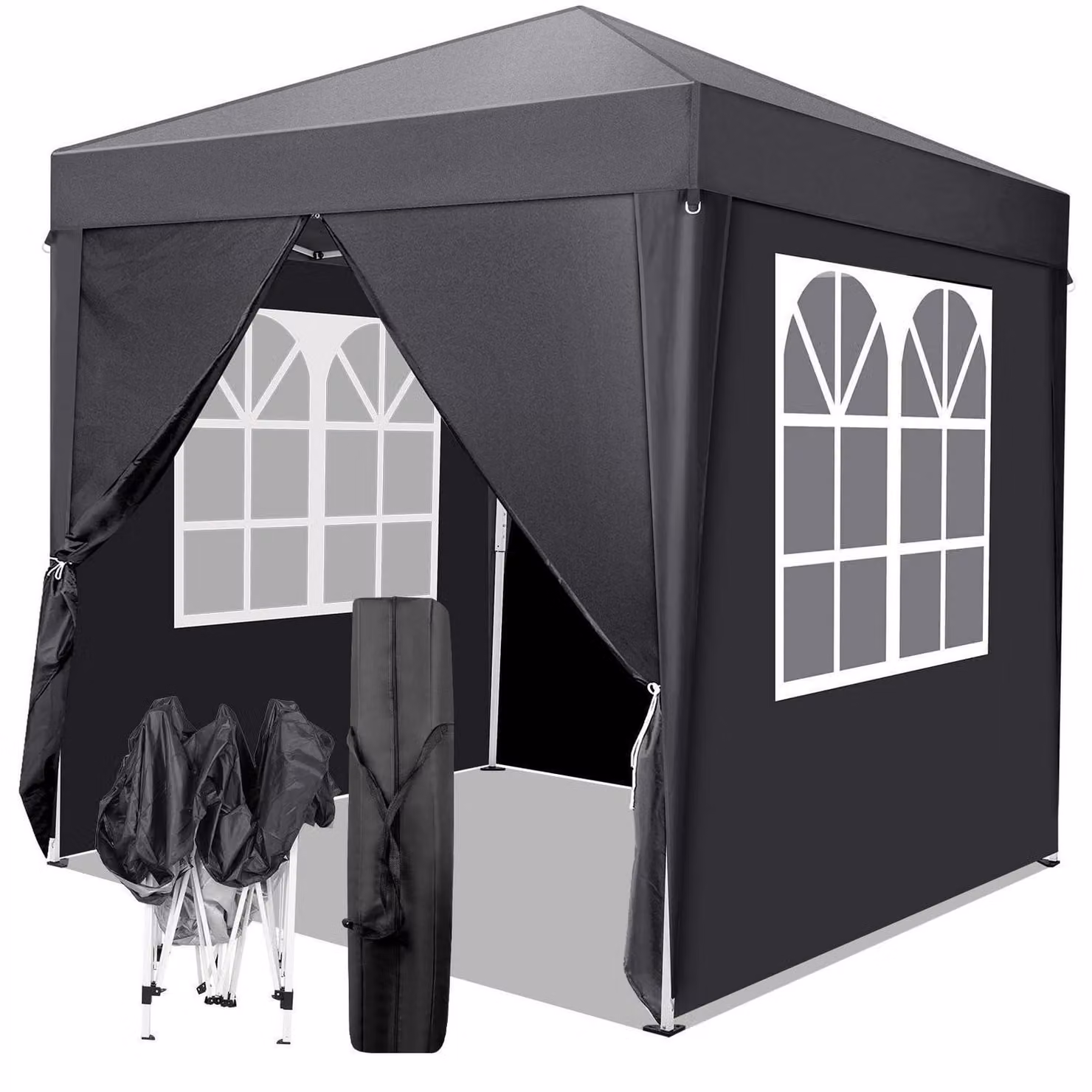 Gazebo da esterno 2x2 metri, regolabile in altezza, impermeabile, di colore grigio, con 4 pannelli laterali