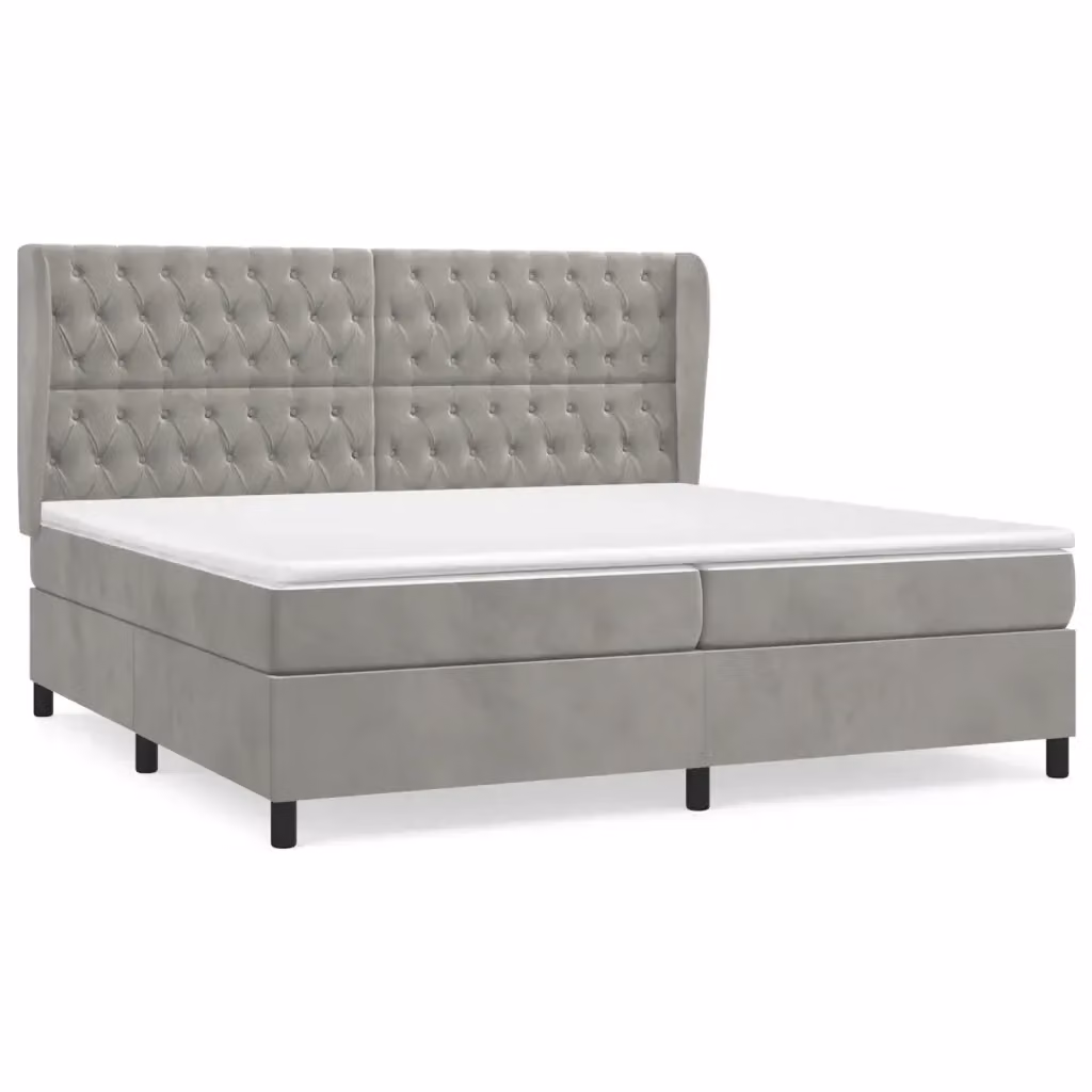 Letto Ibrido con Giroletto a Molle e Materasso vidaXL in Velluto Grigio e Bianco L/P/H: 200 x 203 x 128 cm – 2