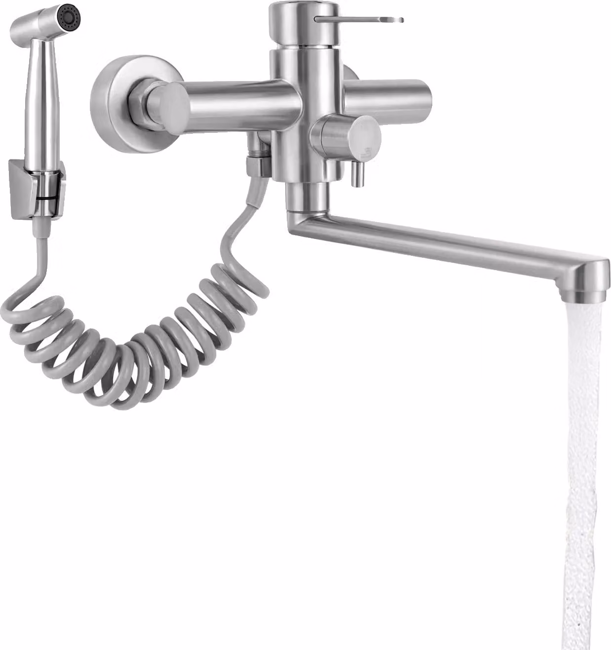 Rubinetto a parete, acciaio inox 304, orientabile a 360°, argento