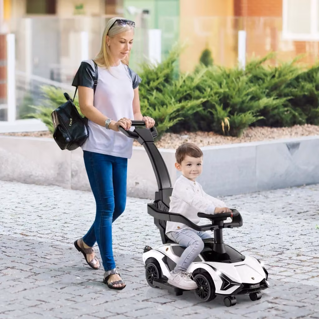 Auto da spinta 3-in-1 Lamborghini con manubrio rimovibile, musica e spazio di stoccaggio, Bianco – 2