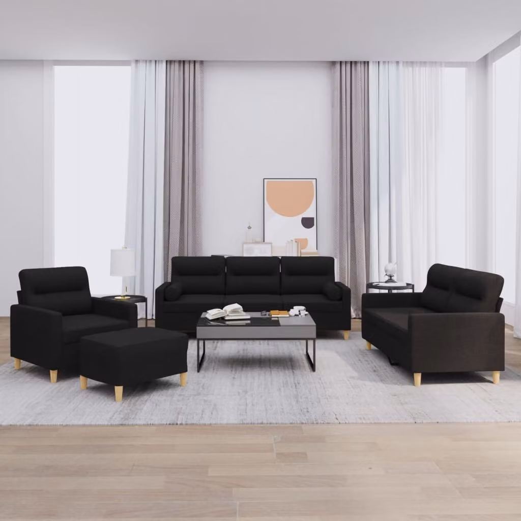 Maison Exclusive - Set divano 4 pezzi con cuscini, tessuto nero